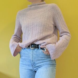 Relaxed Cashmere Turtleneck Sweater Marled Pink Ninette Lepore Large